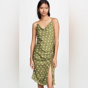 Chriselle Lim Polka Dot Ruched Slip Dress - Green - Size Large
